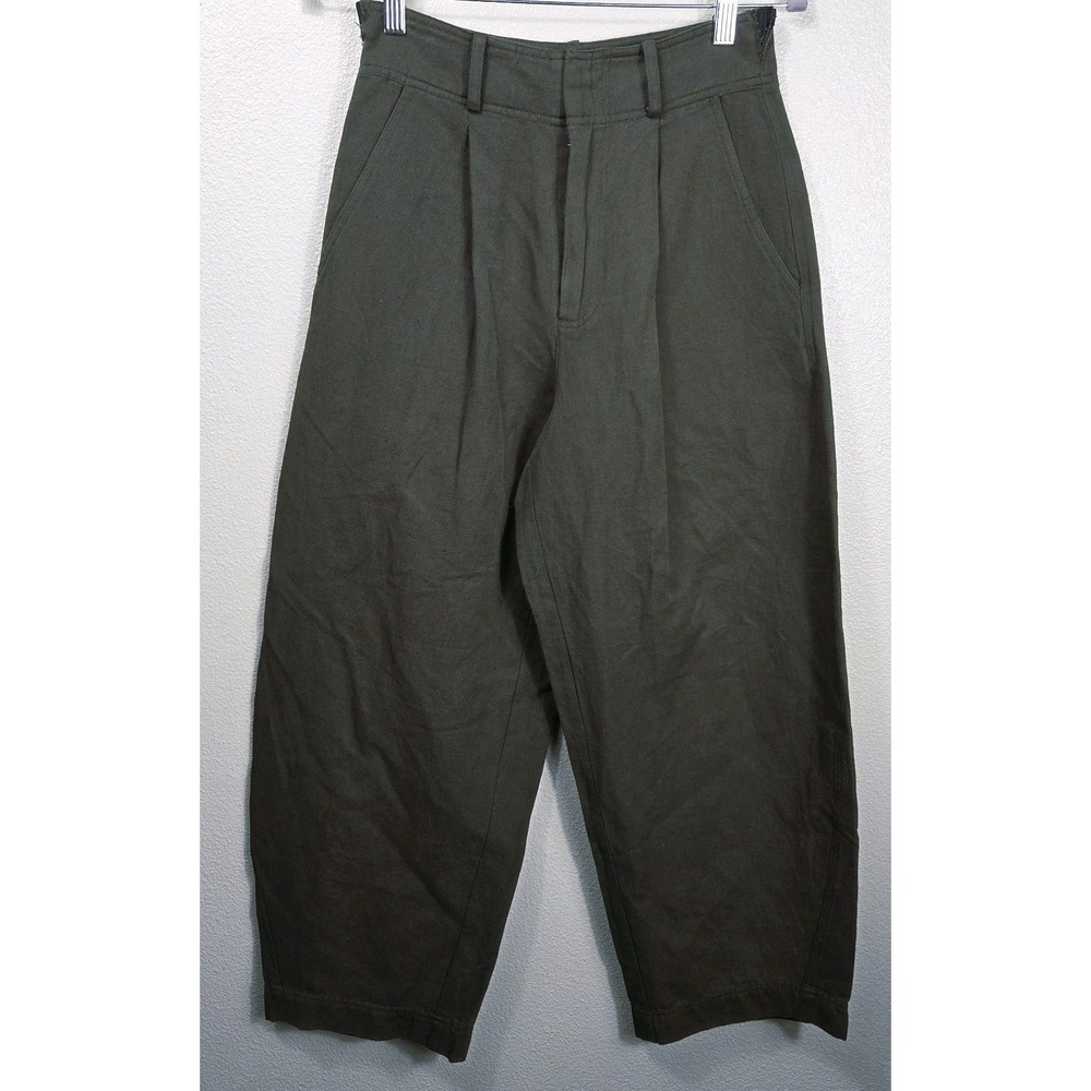 Apiece Apart Olive Barrel Leg Crop Pants Minimalist Wide Leg Size 0